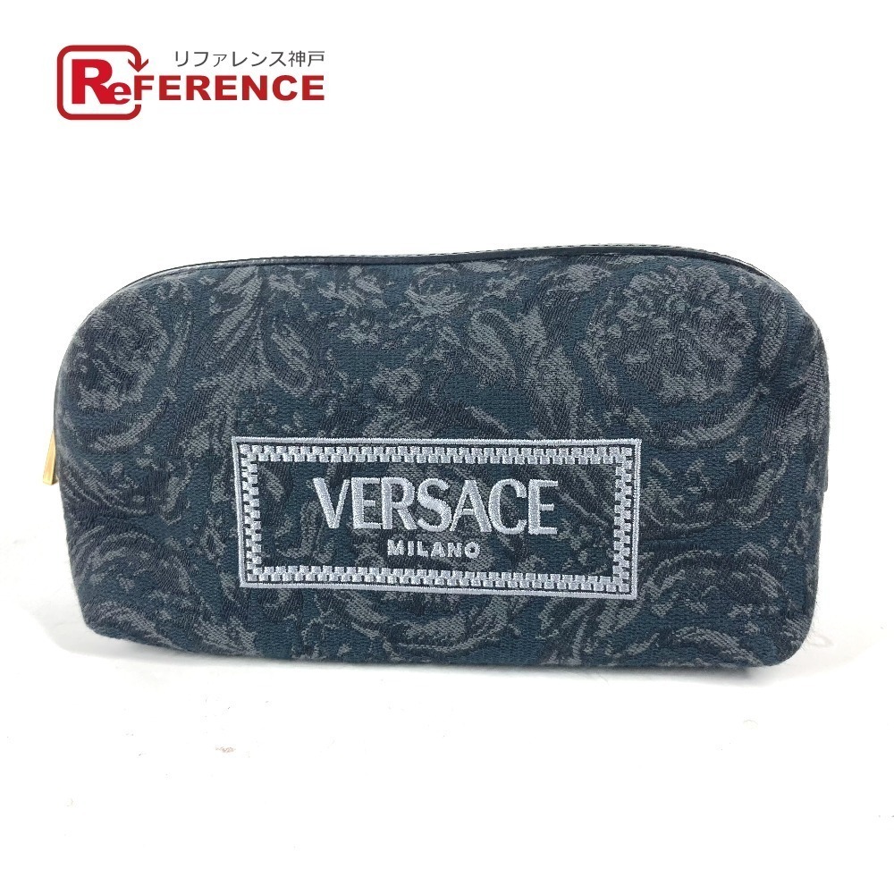 Versace Logo Makeup Pouch Multi Purpose Canvas Bl… - image 1